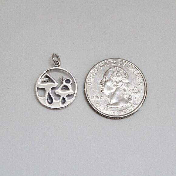 Sterling Silver Encircled Mushrooms Charm with Curious Snail Visitor - Picture 5 of 5